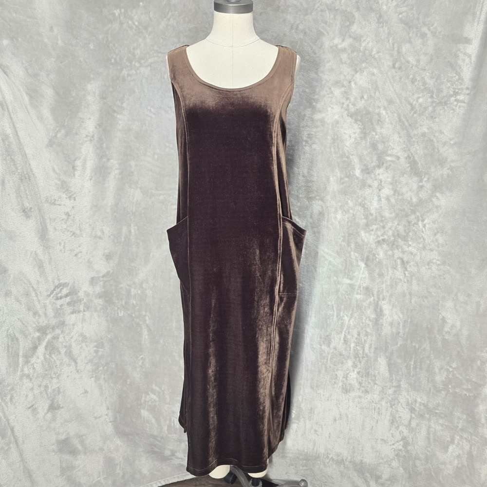 Oversized Velvet Brown Midi Dress Women S Sleeveless Pockets Witchy Gunge Goth